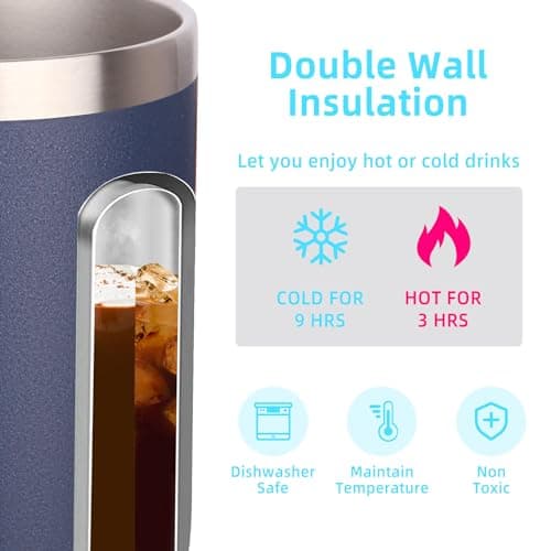 Volhoply 14oz Insulated Stainless Steel Coffee Mug with Lid Bulk 2 Pack,Double Wall Vacuum Travel Coffee Cup with Handle,Reusable Metal Tumbler,Camping Mugs Keep Hot,Christmas Gifts(Navy,2) — view 3