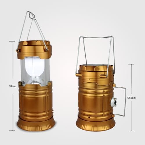 DOMIRA Solar & USB Rechargeable Camping Lantern – LED Camping Light Portable Solar-Powered Lantern Torch for Hiking, Fishing, Power Cuts & Survival Kits (Golden) — view 4