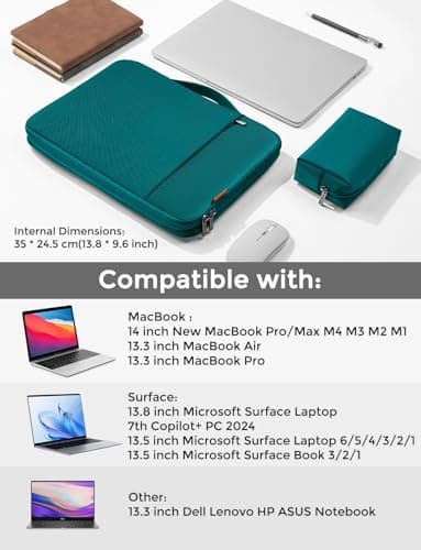 DOMISO 13.3 inch Laptop Case Sleeve Protective Cover Compatible with 14 inch MacBook Pro M4 M3 M2/MacBook Pro Max,13-13.3 inch Dell,Lenovo, HP,Waterproof Computer Cases Bag with Handle,Turquoise — view 2