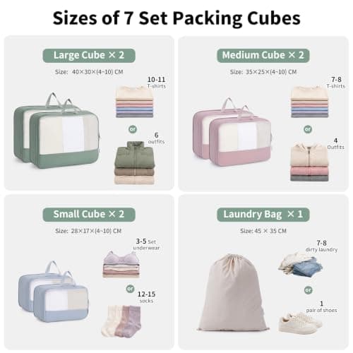Narwey 7 Set Compression Packing Cubes for Suitcases, Travel Organiser Bags — view 2