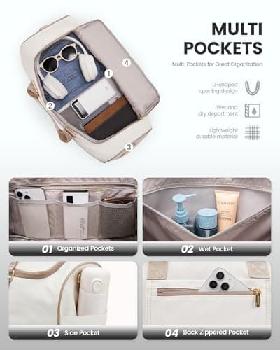 LOVEVOOK Travel Duffle Bags for Women, 50L Large Weekend Hospital Overnight Holdall with Toiletry Bag, Gym Yoga Bags with Shoe Compartment & Wet Pocket, Hand Luggage Bag for Flight Travel Sports — view 3