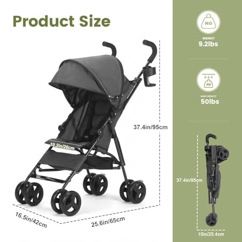 Baby Stroller, Travel Umbrella Stroller with Foldable Pushchair with Adjustable Canopy, Folding Infant Pram Stroller with Storage Basket, Cup Holder, Suspension Wheels for Infants 3-36M (Gray) — view 4