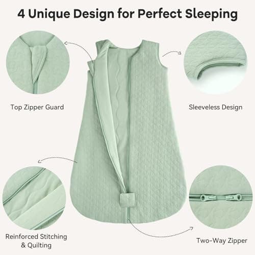 Unnivoll Baby Sleeping Bag 2.5 Tog 0-6 Months 100% Cotton Winter Sleeping Bag Baby 2-Way Zipper Quilted Sleep Sack for Newbron Infant Warm Soft Green — view 3