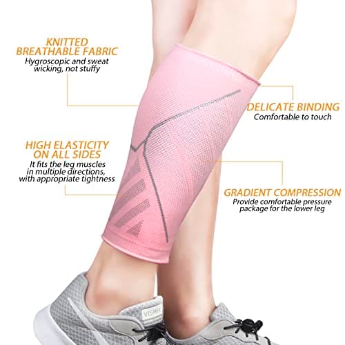 Calf Compression Sleeves for Women & Men 2 Pack Elastic Calf Support Footless Socks Ventilation Calf Brace for Pain Relief, Sports Recovery, Cycling, Travelling, Gym Calf Guards (Pink, L) — view 2