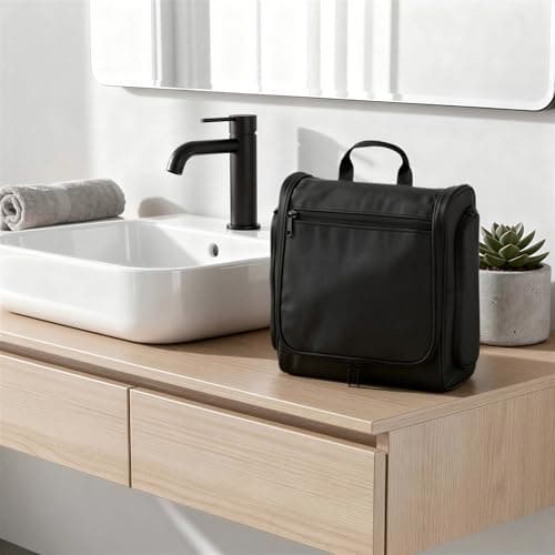 Amazon Essentials Travel Toiletry Bag with Hanging Hook - Portable Cosmetic Case, Large Capacity Door Room Essentials Travel Organizer for Full Sized Cosmetics and Toiletries, 25.4 cm, Black — view 4