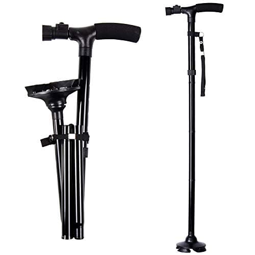 Folding Cane with Led Light, Adjustable Canes and Walking Sticks for Men and Women, Walking Cane Stick for Elderly with Cushion T Handle and Pivoting Quad Base… — view 2