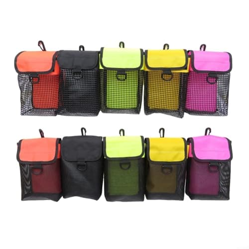 Alanmoship Scuba Diving SMB Storage Bag with Swivel Buckle, PVC Mesh Gear Pouch, for Safety Marker Buoy Reel Snaps, Lightweight Drainable Dive Kit Holder, Black(A) — view 2
