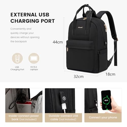 LOVEVOOK Backpack Womens, 15.6 inch Laptop Rucksack Bag for Women, Waterproof Ladies Backpacks Large School Bags with USB Port, Fashion Daypacks Back Pack for Uni College Work Travel, Black — view 4