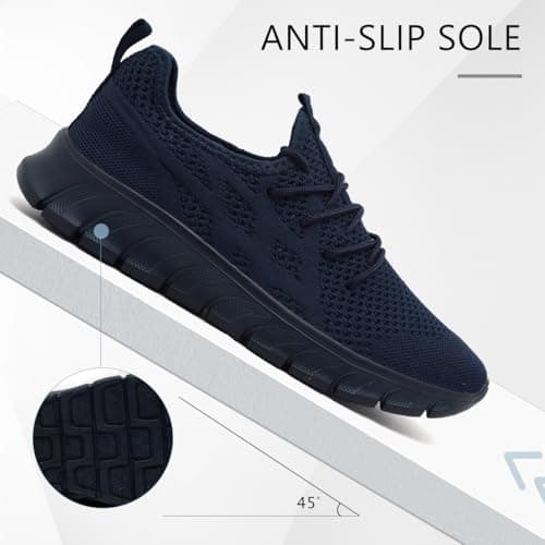 LANGFEUU Mens Trainers Breathable Lightweight Non-Slip Dark Blue UK Size 8 — view 4