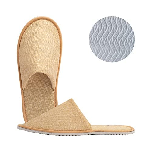 NALEINING Disposable Slippers, Non-slip Sole, Portable for Travel, Commonly Used In Hotels, Home Hospitality, Spa Slippers - 5 Pairs (One Size,01 Champagne Gold)