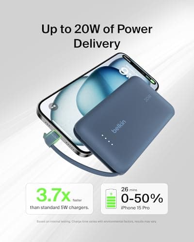 Belkin BoostCharge 10000mAh Power Bank with Integrated USB-C Cable - Blue — view 2