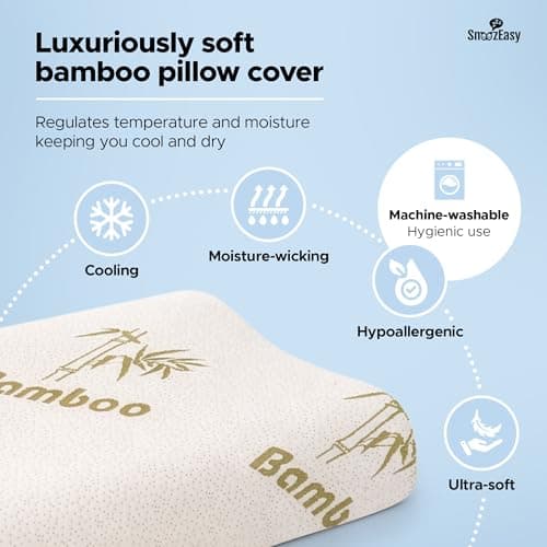 SnoozEasy™ Memory Foam Pillow for Neck & Shoulder Pain Relief | Orthopedic Cervical Pillow with Contoured Neck Support | Cooling Bed Pillow for Side & Back Sleepers | UK Brand — view 4