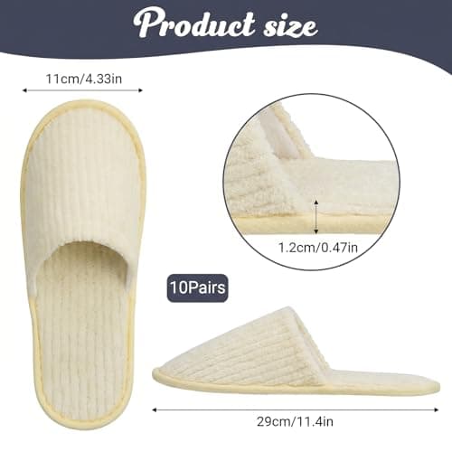 10 Pairs Hotel Spa Slippers Closed Toe, Disposable Coral Velvet Travel Slippers for Guests, Non-Slip Spa Slipperss with Thick 9mm Soles for Spa, Parties, Swimming Pools, and Travel Use(Yellow) — view 4