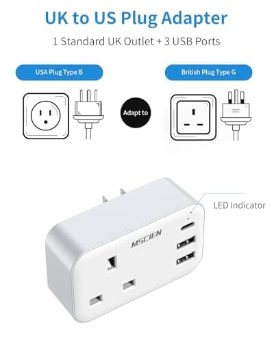 Mscien UK to US Plug Adaptor with 3 USB Ports, 4-IN-1 Plug Adapter, USB-C — view 4