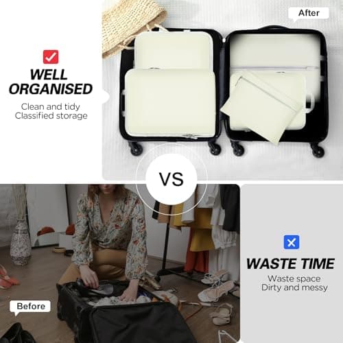 Compression Packing Cubes for Suitcases,Suitcase Organiser Bags,Travel Packing Cubes Compression Set for Backpack,Packing Organisers,Waterproof Travel Organiser Packing Bags (5, Beige) — view 3