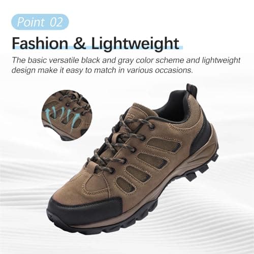 TRAILBLITZ Walking Shoes Mens Lightweight Non Slip Comfortable Hiking Boots Climbing Trekking Outdoor Camping Trainers Mesh Lining Casual Men's Lace-Ups (7 Man,Brown) — view 3