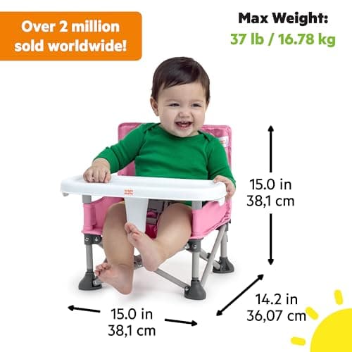 Bright Starts Pop 'N Sit Portable Booster, Indoor/Outdoor Use, Floor Seat with Feeding Tray, Pink, 6 Mos - 3 Yrs — view 3