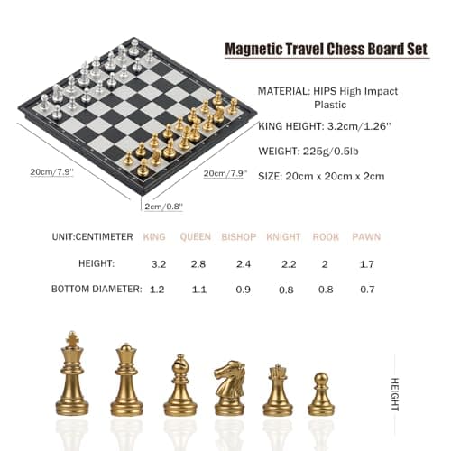 KOKOSUN Travel Chess Set, Magnetic Folding Mini Chess Board Game, Gold and Silver Pieces, Educational Toys/Gift for Kids and Adults (20×20cm) — view 5