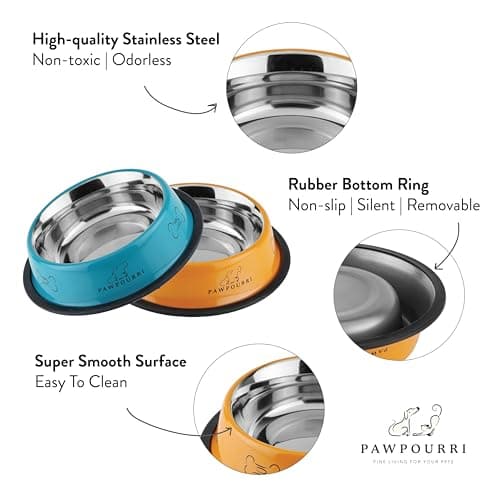 Stainless Steel Dog Bowl Pack of 2, Food & Water Bowl for Dogs, Durable Dog Feeding Bowl, Bowls for Medium Dogs, Easy to Clean, Anti-Skid Pet Bowl 24 oz (Orange & Blue) — view 4