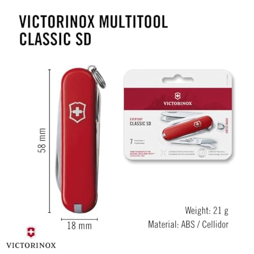 Victorinox Swiss Army Knife Classic SD Pocket Knife, 7 Functions, Red — view 3