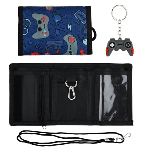 Solvio Boys Wallet, Tri-fold Kids Wallet for Boys Ages 4-16, Waterproof Canvas Children's Wallet with Zippered Coin Pocket, Detachable Lanyard, Ideal Gifts for School & Travel (Game Console Theme)