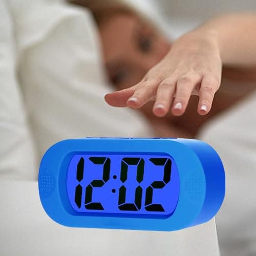 LCD Digital Alarm Clock Large Display – Battery Operated – 12-Hour Format, 8-Min Snooze, 5-Sec Backlight, Ascending Alarm, Soft Silicone Case – Easy Setup (Navy Blue) — view 6