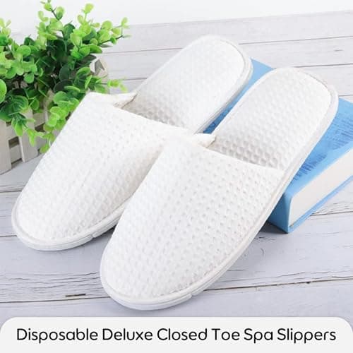 Defresit 15 Pairs of Hotel Slippers, Waffle Closed Toe,Disposable Deluxe Closed Toe Spa Slippers, Flat White House Shoes Washable and Foldable for Spa, Party Guest and Travel — view 6