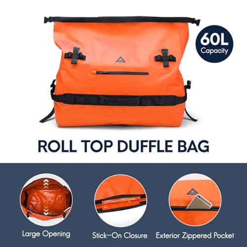 Haimont IPX7 Waterproof Roll-Top Dry Duffel Backpack Orange 60L — view 4