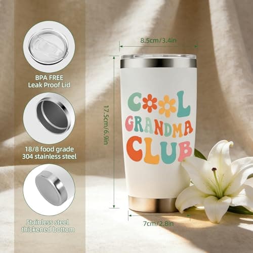 Yuecda Mothers Day Grandma Gifts-Cool Grandmas Club Tumbler 20oz, Birthday Gifts for New Grandmas, First Time Grandma-to-be, Nana, Mimi, Gigi Christmas Coffee Cup — view 4