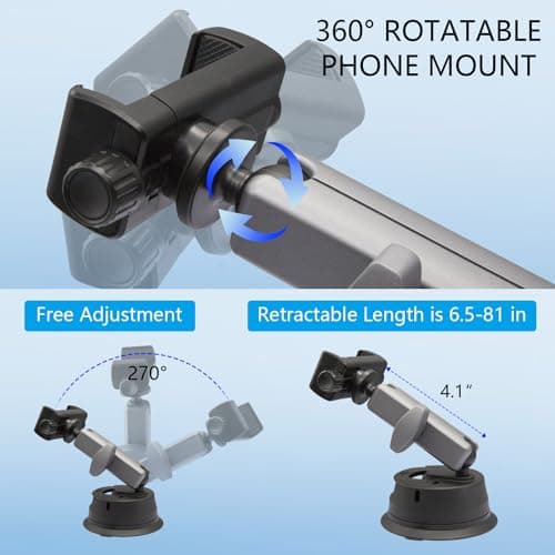 Suptig Suction Cup Mount for Phone Car Windshield Dashboard Universal Mounts and Camera Mount Car Comaptible for iPhone, Canon, Nikon, Sony and Most Cameras Or Phone — view 2