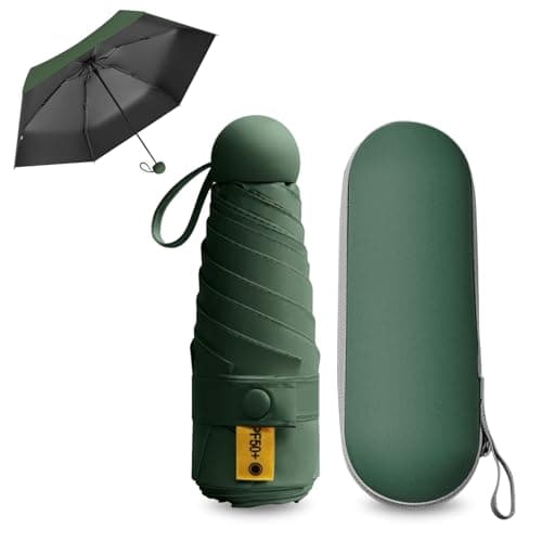 FANSEZQ Sun Umbrella, Mini Travel Umbrella With Case Small Compact Protection Sun Lightweight Tiny Pocket Umbrella (Dark Green)