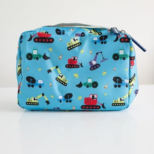 tiddlers & nippers | Kids Travel Wash Bag | Hanging Toiletry Bag & Organiser | Lightweight, Compact & Expandable | Zipped Storage Compartment, Carry Handle & Hanging Hook (Diggers & Lorries) — view 2