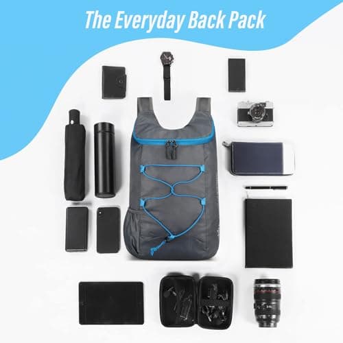 Sahunfri 2 Pcs Ultra Lightweight Backpack, Foldable Backpack Water Resistant Travel Rucksack, Multi-Functional Foldable Backpacks Womens Men For Camping, Hiking, Biking(Black Grey) — view 4
