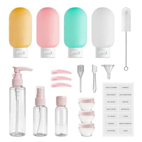 18 Pack Travel Bottle Set for Toiletries Travel Containers Leakproof Refillable Squeezable Travel Accessories for Skincare Lotion Shampoo