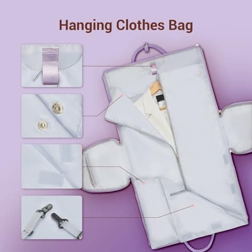 Pink Garment Bag for Travel Women, Carry-On 20-Inch Cute PU Leather Suit Bag, Wrinkle-Free Wedding Dress Bag with Shoe Bag, Overhead Bin Size for Honeymoon (Pink) — view 5