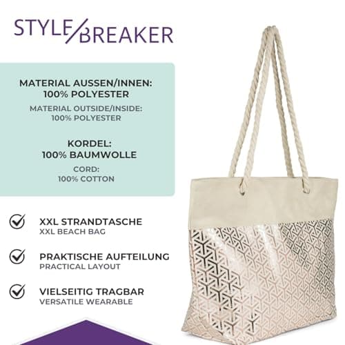 styleBREAKER Womens Beach Bag with Metallic Cube Print,Beige- Rose Gold — view 5