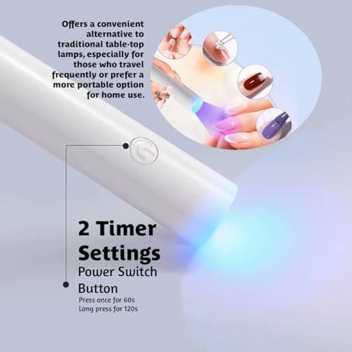 Mini UV Nail Lamp – Portable USB Rechargeable Nail Dryer for Gel Polish, Handheld LED Nail Curing Light with 60s & 120s Timer, Professional Nail Art UV Torch for Quick Drying, 3W Power (White) — view 2