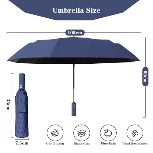 FANSEZQ ANSEZQ Windproof Travel Umbrella - Automatic Open Close, 24 Ribs Heavy Duty Compact Folding Umbrella, UV Protection Rain Umbrella for Men and Women (dark blue) — view 3
