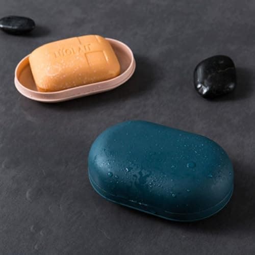 Lansonee 2 Pcs Covered Soap Trays, Leak-Proof & Sealable Travel Soap Box, Portable Soap Dish for Hiking, Gym, School, Bathroom - Dark Blue + Pink — view 4