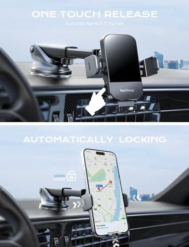 CHGeek Wireless Car Charger, 15W Fast Charging Auto Clamping Car Charger Phone Mount Phone Holder fit for iPhone17 16 15 14 13 12 Pro Max 11 XR XS, Samsung Galaxy S24 Ultra S23 S22 S21, S20, S10+ — view 5