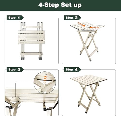 SUNNYFEEL Aluminium Folding Camping Table, Compact Lightweight Picnic Tables, Side End Table, Snack Table for Cooking,Beach,Hiking,Travel,Fishing, BBQ,Indoor Outdoor(Beige) — view 4