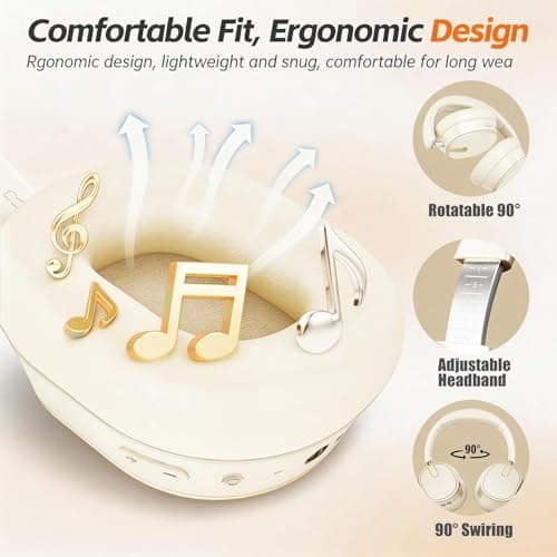MMWOWARTS Hybrid Active Noise Cancelling Bluetooth Headphones,Bluetooth 6.0 Over Ear Wireless Headphones with 60H Playtime, Hi-Res Audio, Deep Bass, Memory Foam Ear Cups for Home Office Travel White — view 3
