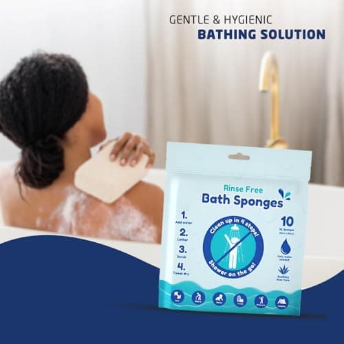 10pk Rinse Free Bath Sponges, 20x20cm Bath Wipes for Travel, Gym, Camping, Elderly, Babies, Single Use Shampoo Shower, Soothing Aloe Vera, Only Water Needed — view 5