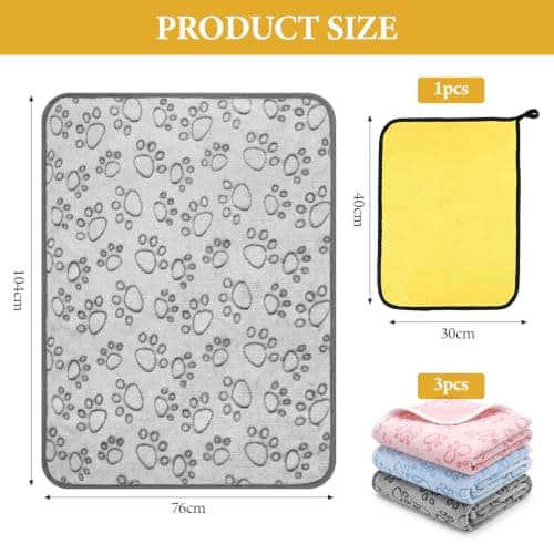 PokeAir 3 Pack Dog Blanket Washable - 104x76cm Soft Fluffy Blankets with Super Absorbent Pet Towel for Small Medium Dogs Cats, Soft Flannel Fleece Pet Blanket for Sofa Bed Car Seat, Throw Blanket — view 5