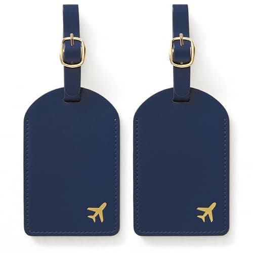 toTravelGear Luggage Tags for Suitcases,2 Pack PU Leather Privacy Protection Bag Tags Travel Accessories Essentials,Navy Blue