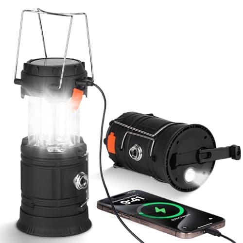 HOTUT Camping Lantern, Rechargeable Solar Camping Lights, Camping Lantern Battery Operated with Foldable Handle, Hand Crank and USB Charger, Portable Outdoor LED Camping Lights for Emergency Hiking