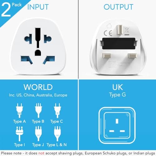 MyTravelPal World to UK Travel Adapter (2 Pack) | UK Safety Standards — view 3