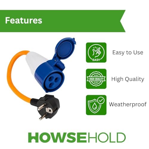 HowseHold European Hook Up Adapter 16 amp to 230v, 3 Pin to EU plug for camping Caravan Motorhome Mains to EU Plug — view 3