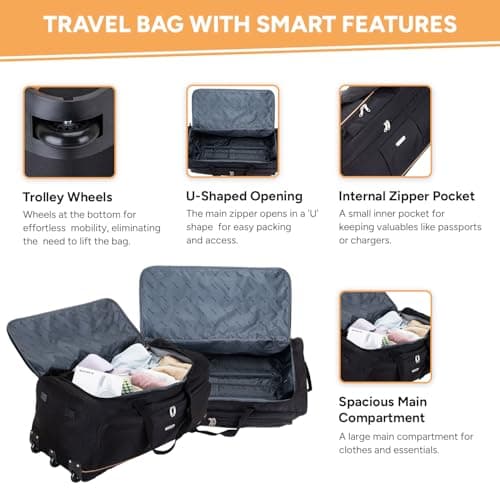 Skylark 36" XL Extra Large Suitcase Lightweight Wheeled Duffle Bag Holdall Luggage Travel Bag 3kg 155L Black — view 4