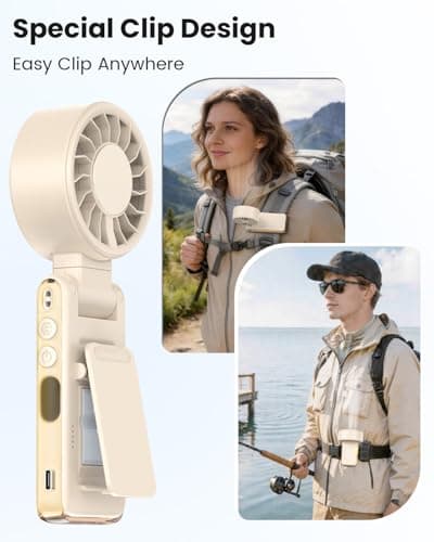 Joneytech Portable Handheld Fan, Rechargeable Personal Fan with 100-Level High Speed, 12-Hour Cooling & LED Display, Small Pocket Fan for Travel Commute Outdoor, Great Gifts for Women（Cream） — view 5